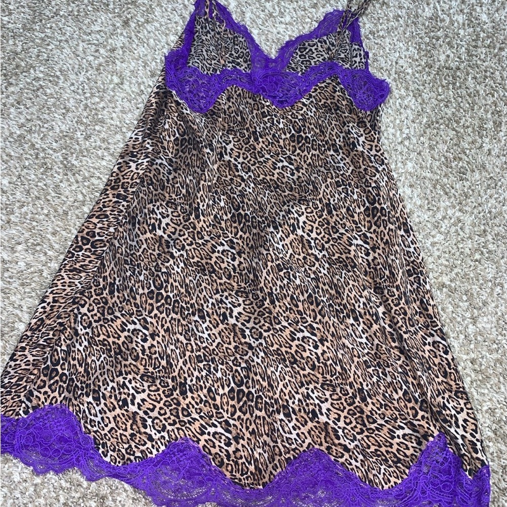 Victoria’s Secret Leopard Silk lace slip lingerie RARE